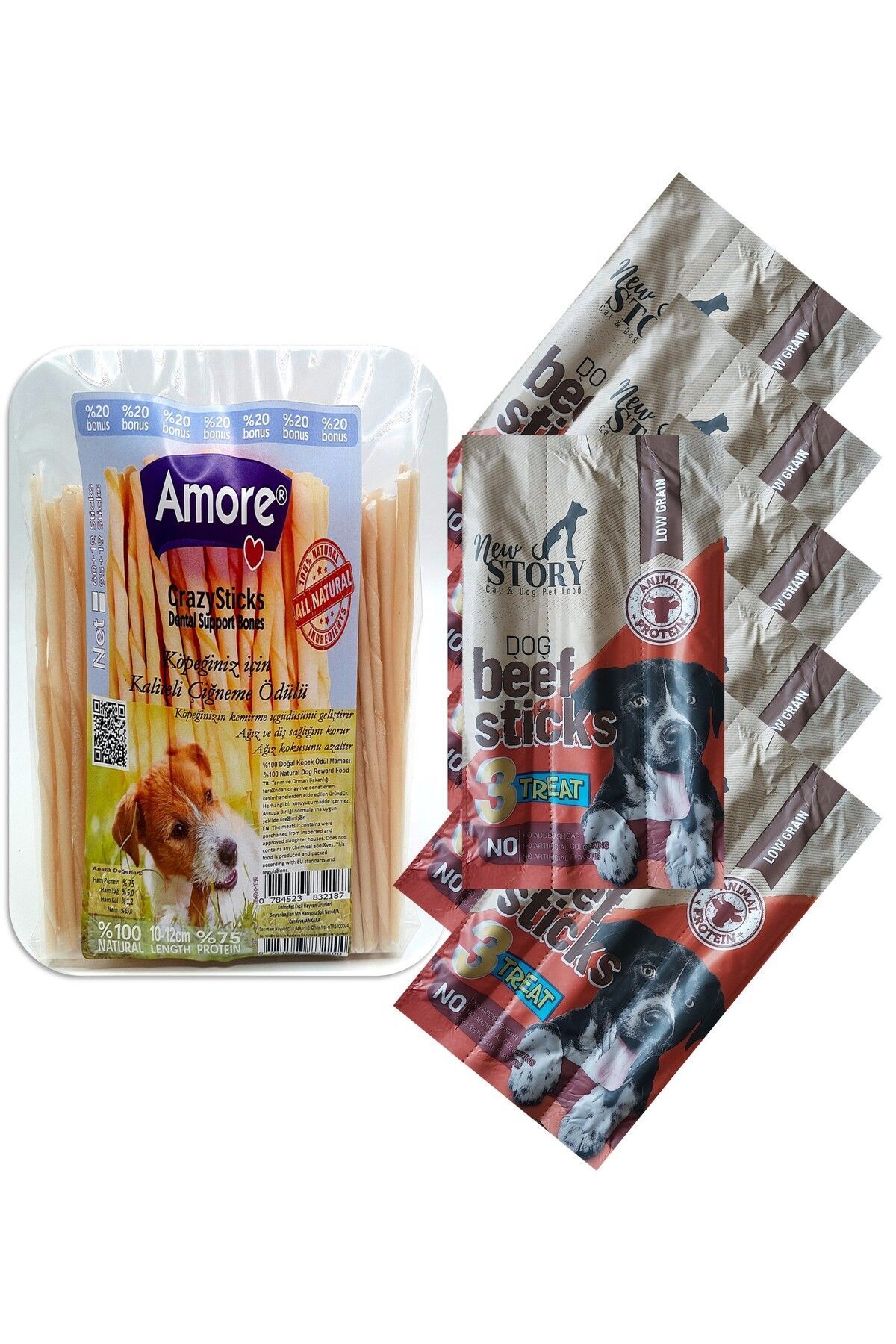 Amoredog Crazy-sticks 72li Burgu çubukları, Extra Dog Beef ödül Sticks 6 Adet 3lü