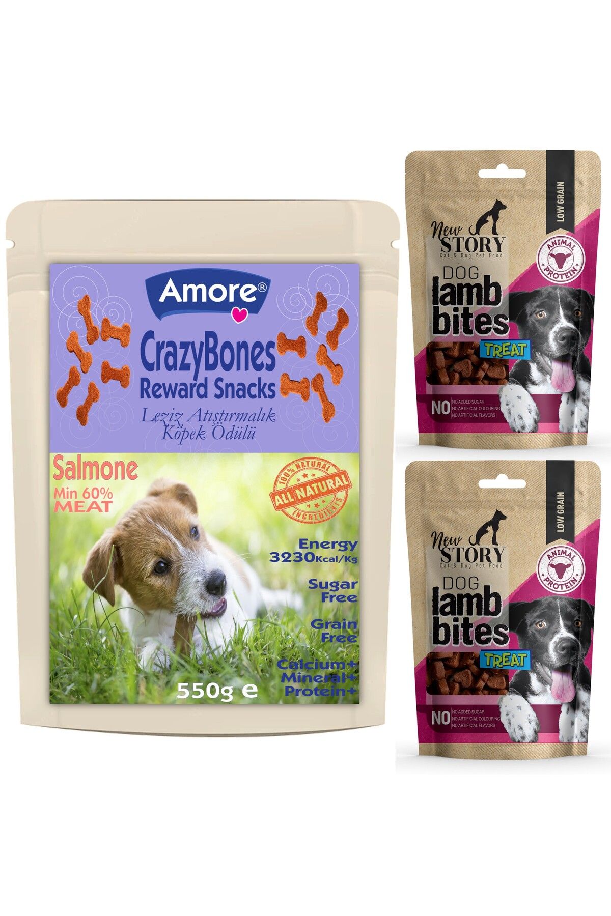 Amoredog Crazybones 550gr Somonlu Atistirmalik Yumusacik Kopek Odulu, New Story Lamb Bites 2x80gr