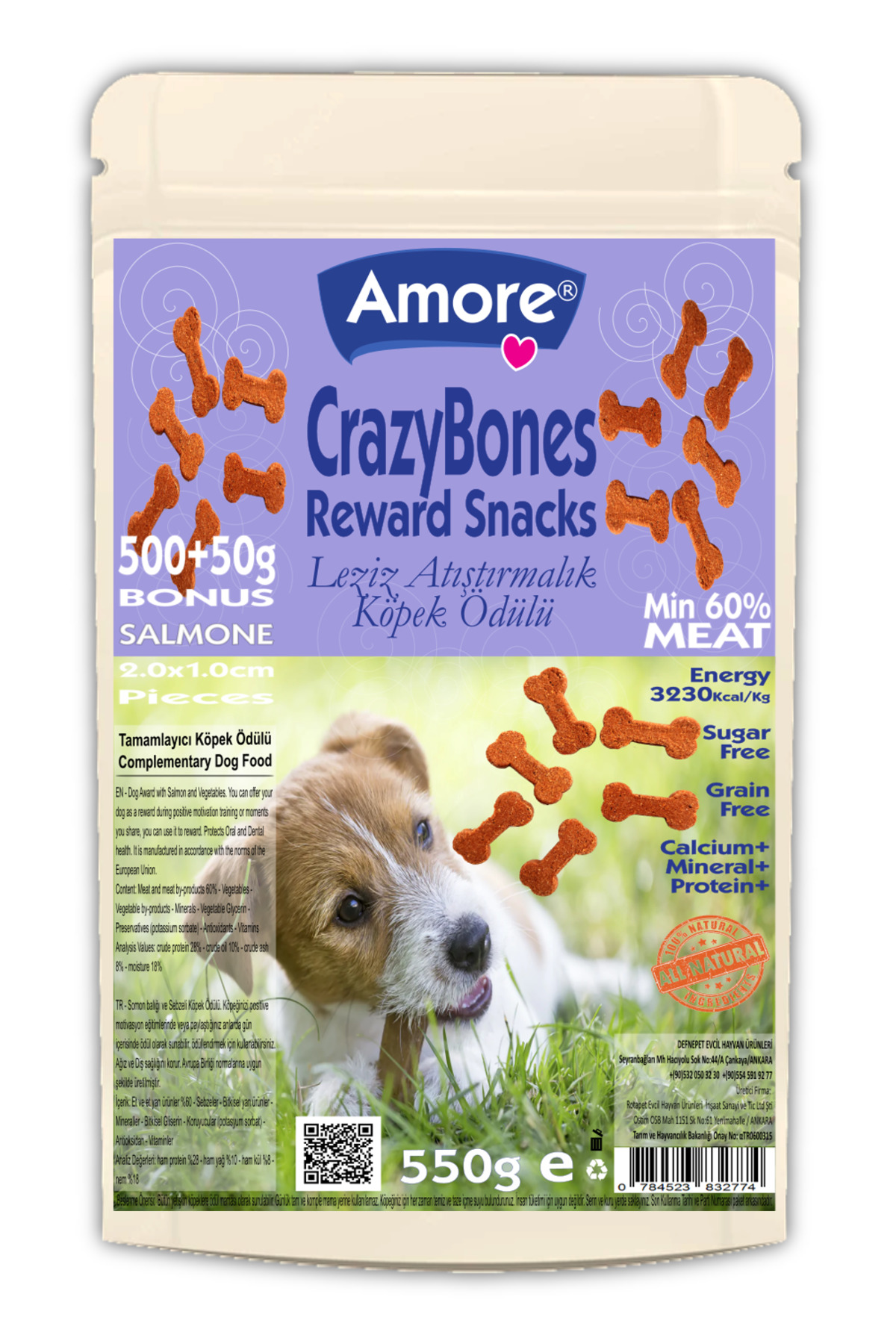 Amore CrazyBones 550gr Yumusacik Kopek Odulu Somonlu, Domuzcuk Pelus Oyuncak 36cm