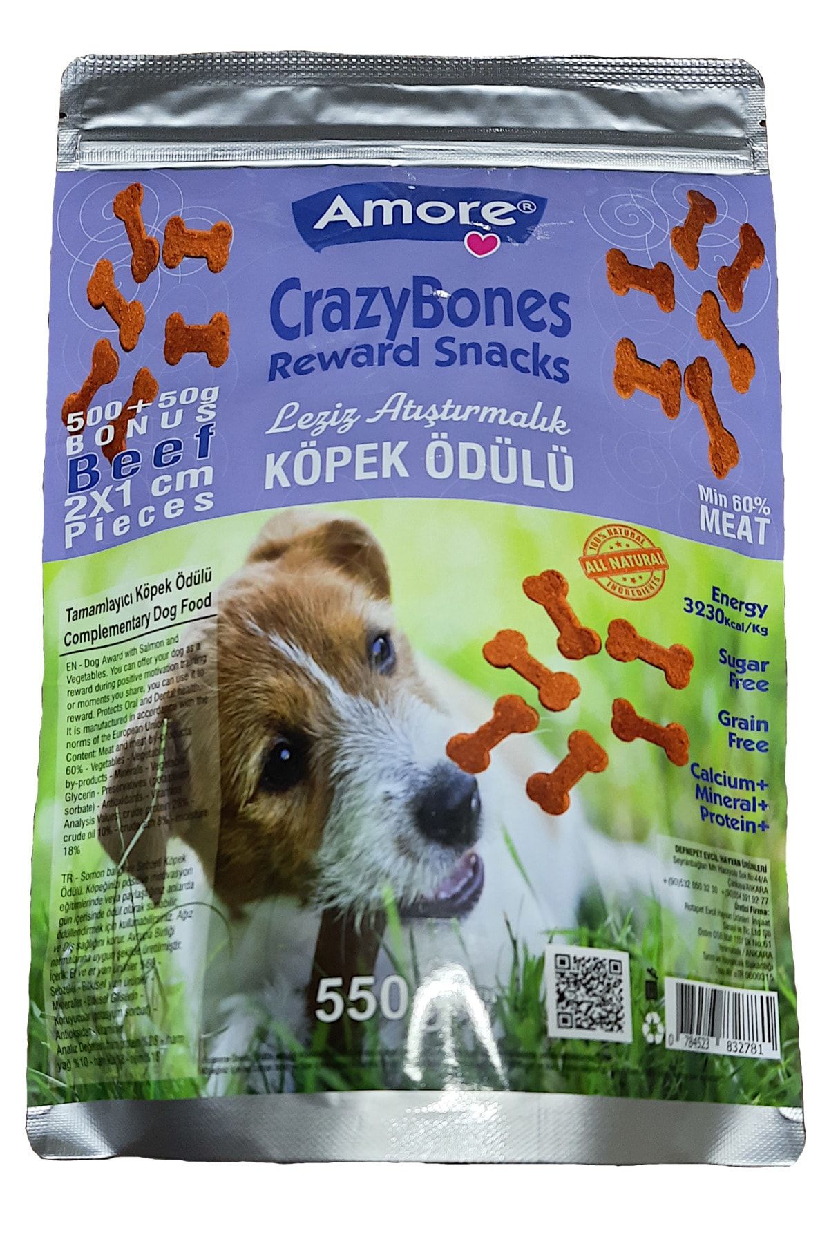 Amore CrazyBones Sigir Etli Atistirmalik Yumusak Kopek Odul Kemikleri 550 gr Beef