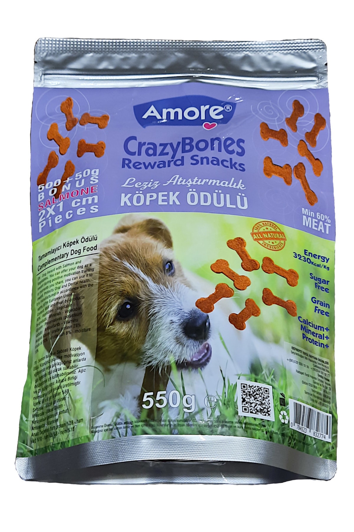 Amore CrazyBones Somonlu Atistirmalik Yumusak Kopek Odul Kemikleri 550 gr Salmone