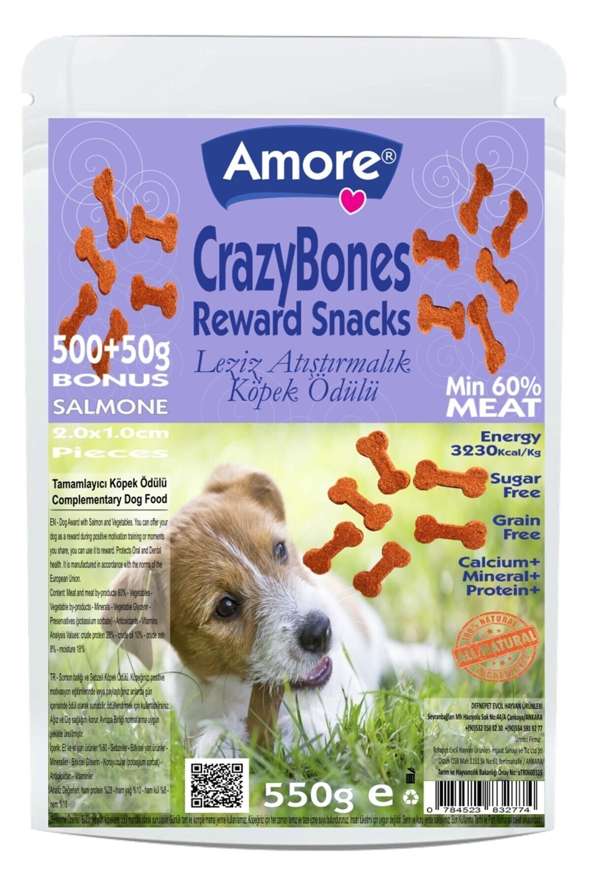 Amore CrazyBones Somonlu Atistirmalik Yumusak Kopek Odul Kemikleri 550 gr Salmone