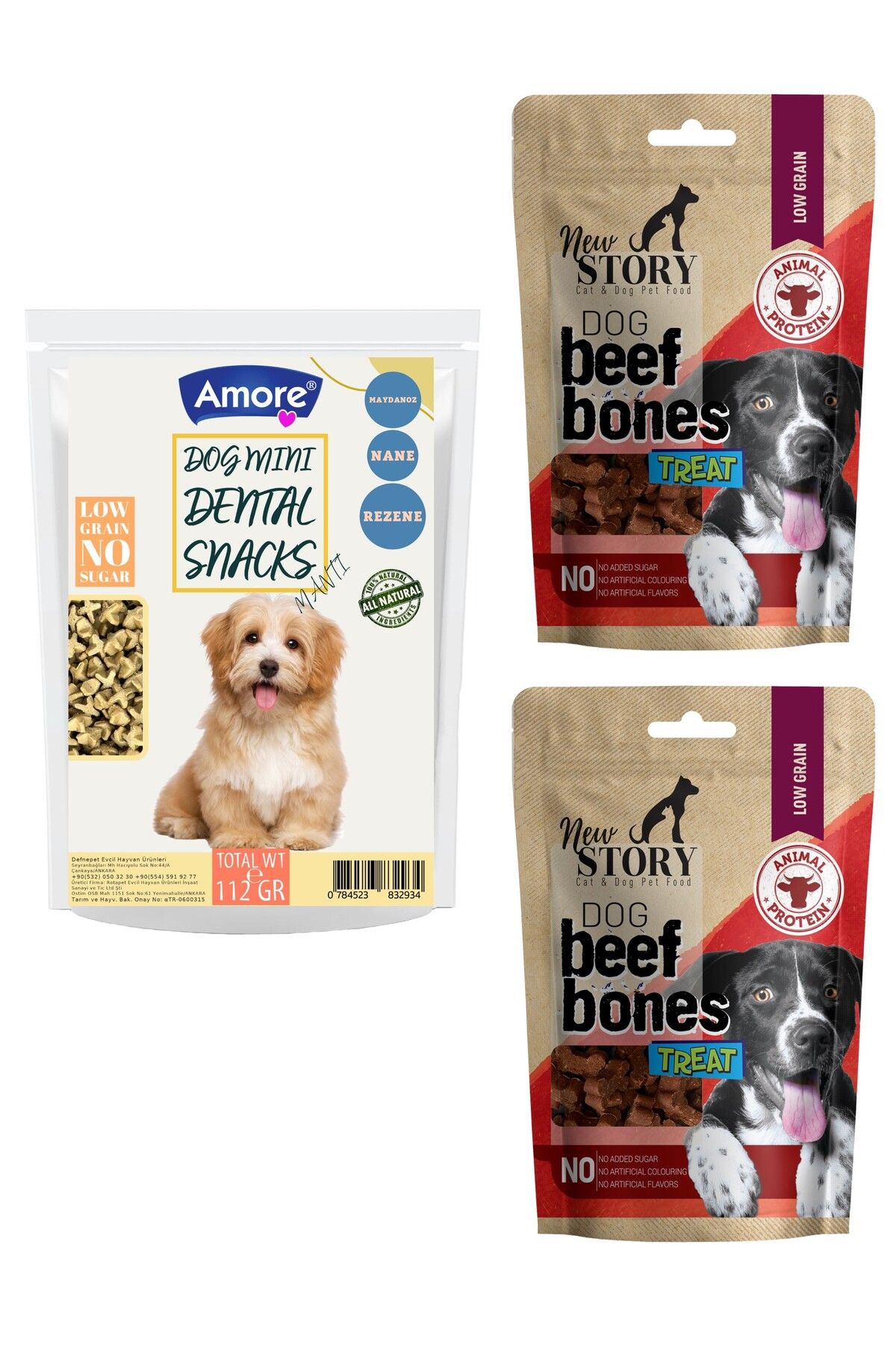 Amoredog Diş Sağlığı Ağız Kokusu Mini-dental Atıştırmalık Köpek ödülü, 2 X Beef-bones Snack