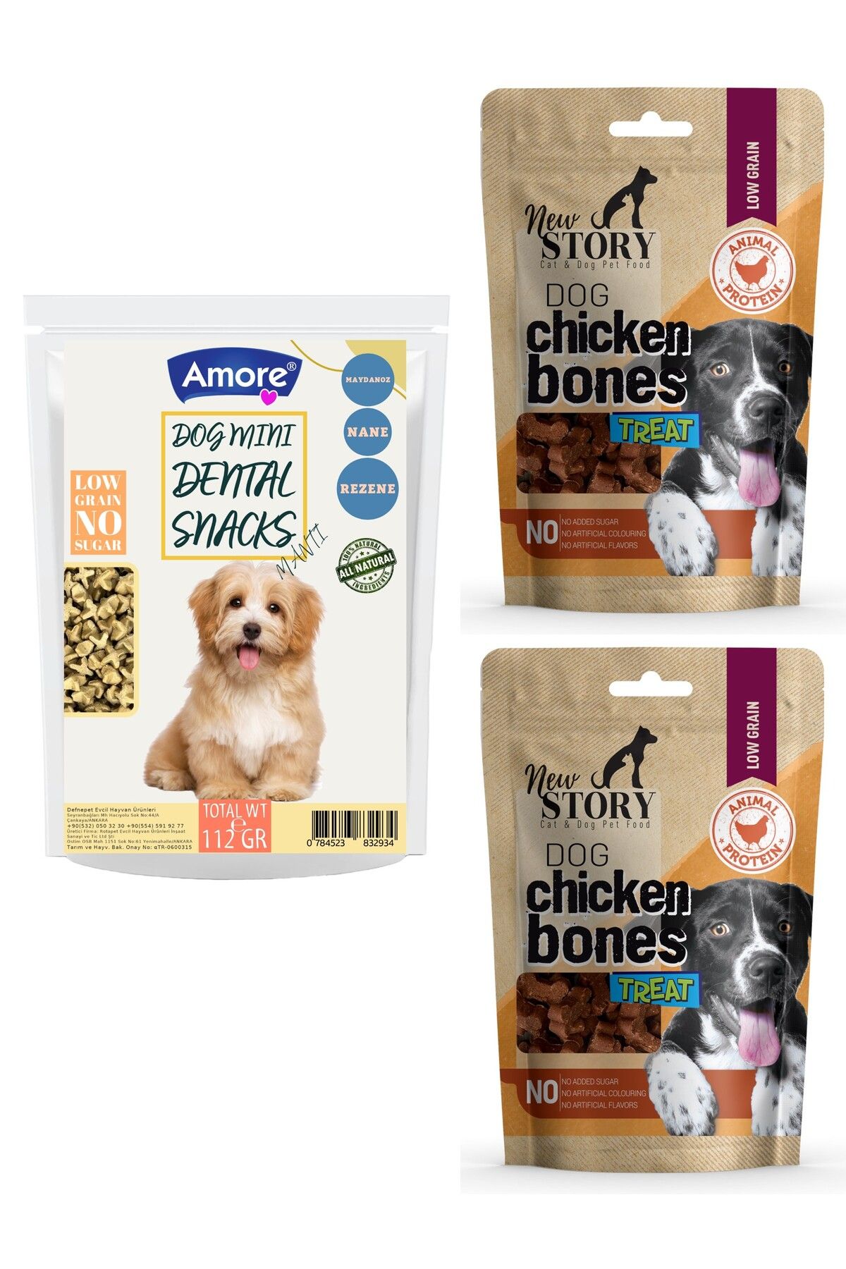 Amoredog Diş Sağlığı Ağız Kokusu Mini-dental Atıştırmalık Köpek ödülü, 2 X Tavuk Etli Taneli Snacks