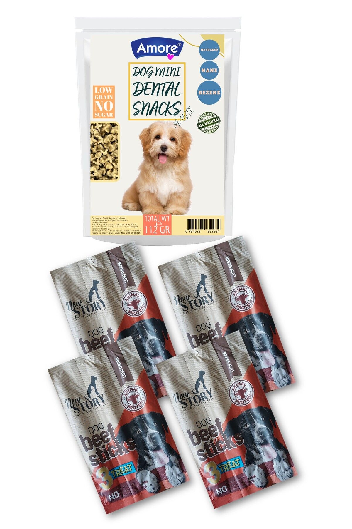 Amoredog Diş Sağlığı Ağız Kokusu Mini-dental 112gr Atıştırmalık Köpek ödülü, 4 X 3lü Sığır Etli Xl-sticks