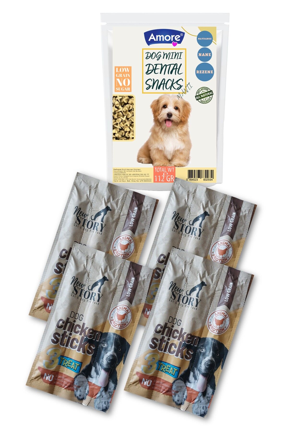 Amoredog Diş Sağlığı Ağız Kokusu 112gr Mini-dental Atıştırmalık Köpek ödülü, 4 X 3lü Tavuklu Xl-sticks