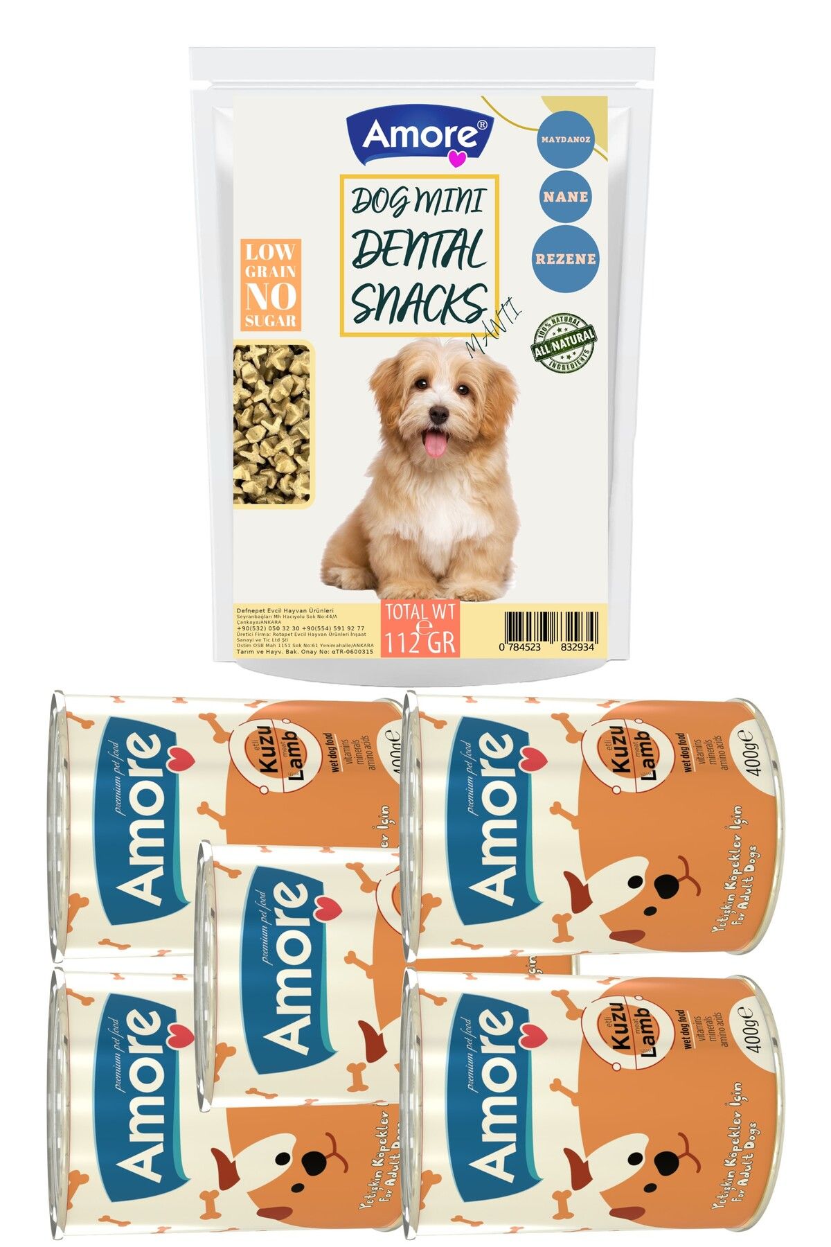 Amoredog Diş Sağlığı Ağız Kokusu Mini-dental Atıştırmalık Köpek ödülü, 5-parça Kuzu Etli Konserve