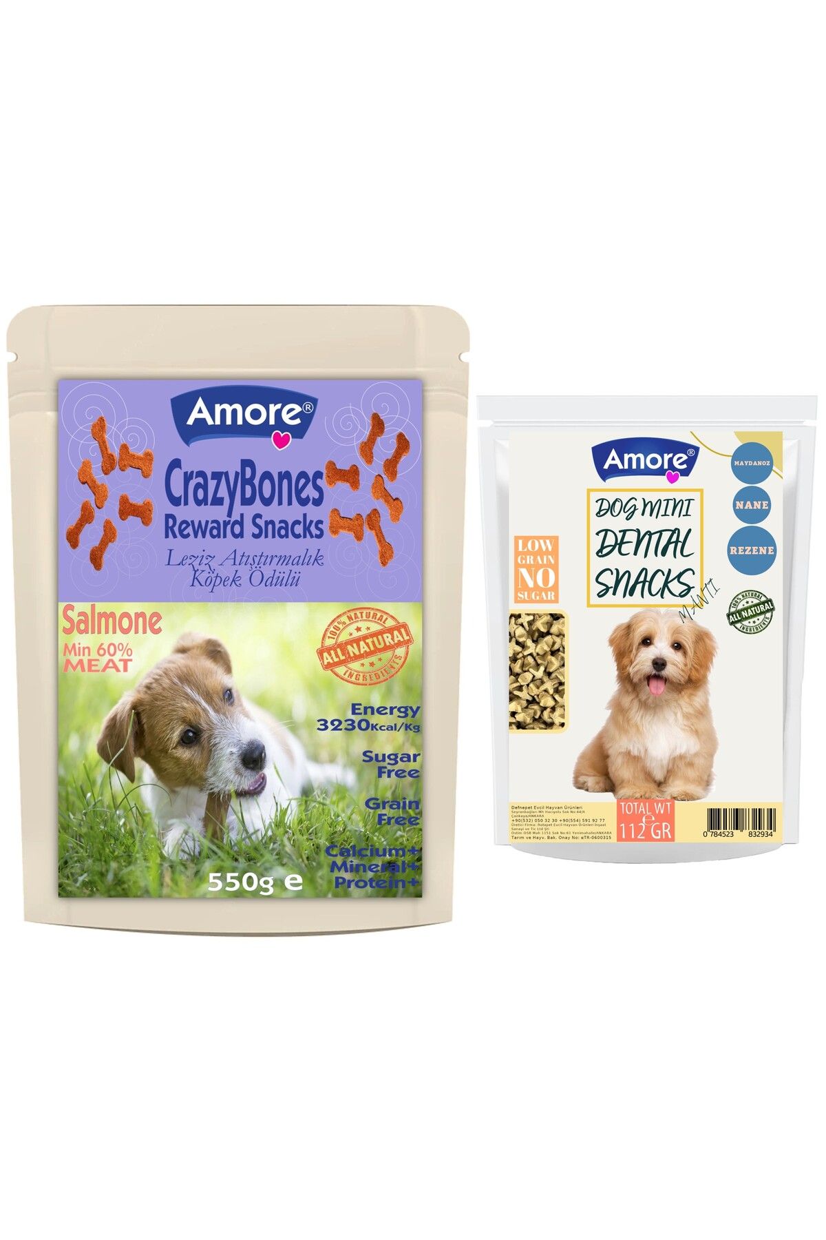 Amoredog Diş Sağlığı Ağız Kokusu Mini-dental Atıştırmalık Köpek ödülü, 550g Somonlu Crazy Bones