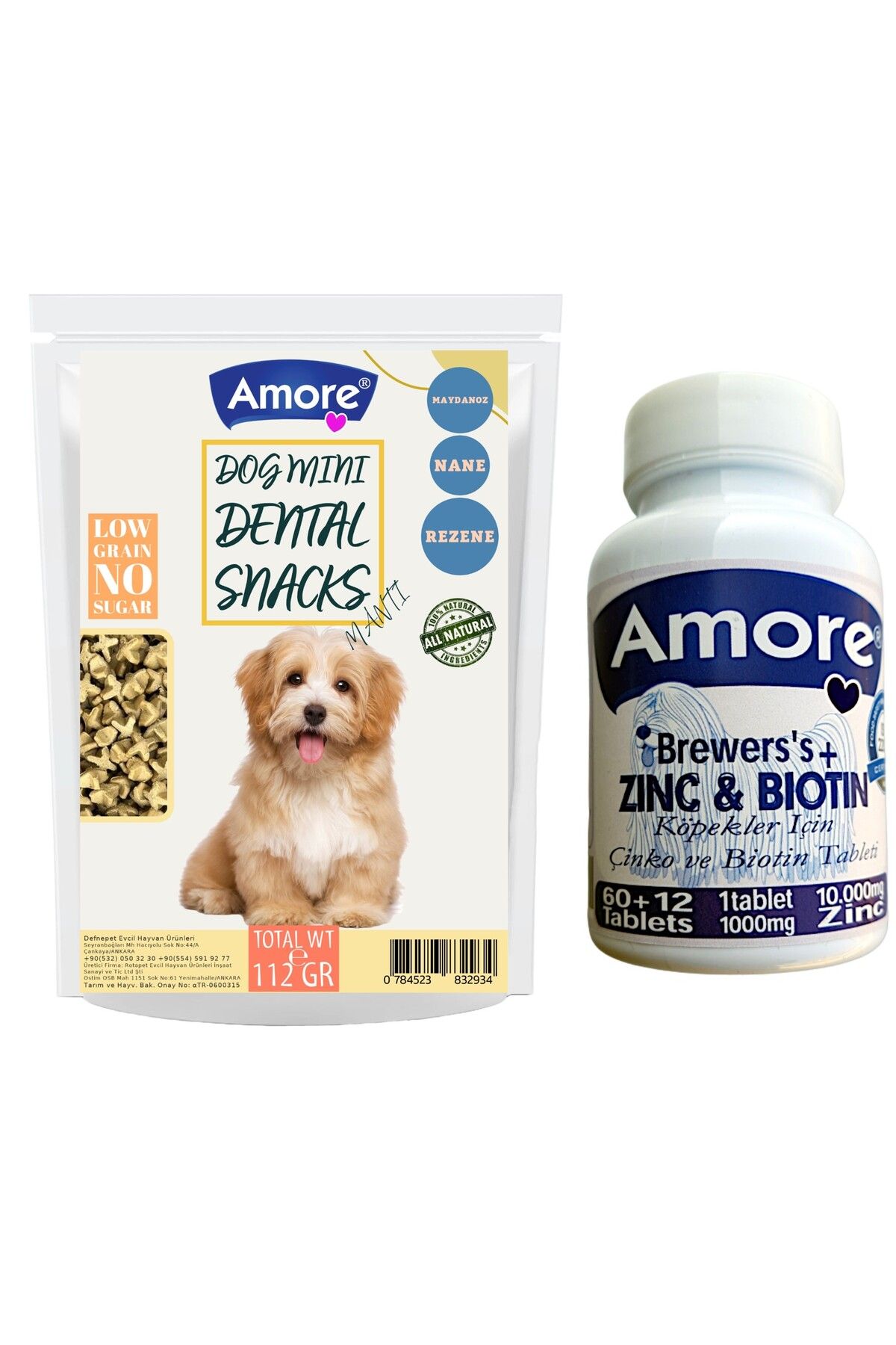 Amoredog Diş Sağlığı Mini-dental-mantı Ağız Kokusu ödül Maması, 72li Tüy Döküm Tableti çinko Biyotin Taurin