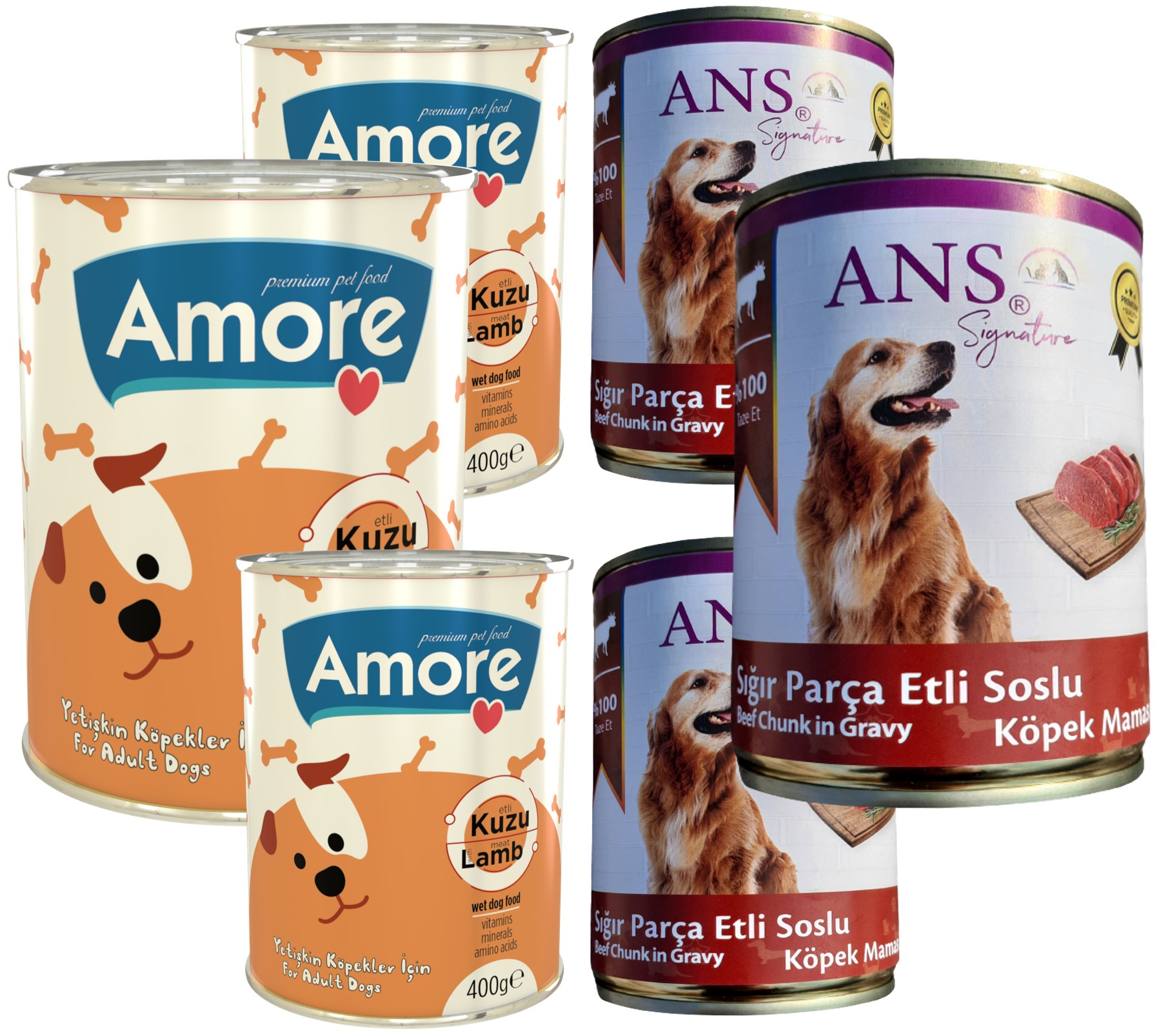 Amoredog Dog Lamb Kuzu Ve Sığır Parça Etli Yetişkin Köpek Konservesi 3 + 3 Adet