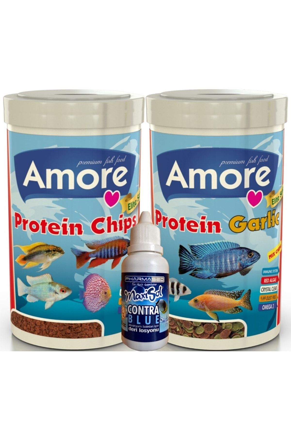 Amore Elite 50-Protein Red Algae Chips Ve 48-protein Garlic 1000 ml Malawi Balik Yemi ve Contrablue