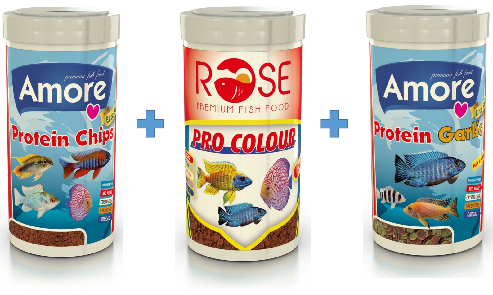 Amore Elite Protein Chips 250ml + Pro Colour 250ml + Protein Garlic 250ml Malawi Cichlid Balık Yemi