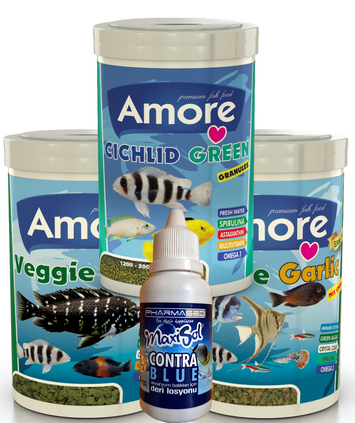 Amore Elite Veggie Green Algae Chips, Veggie Garlic Pro Ve Cichlid Green 1000ml Balık Yemi Ve Contrablue