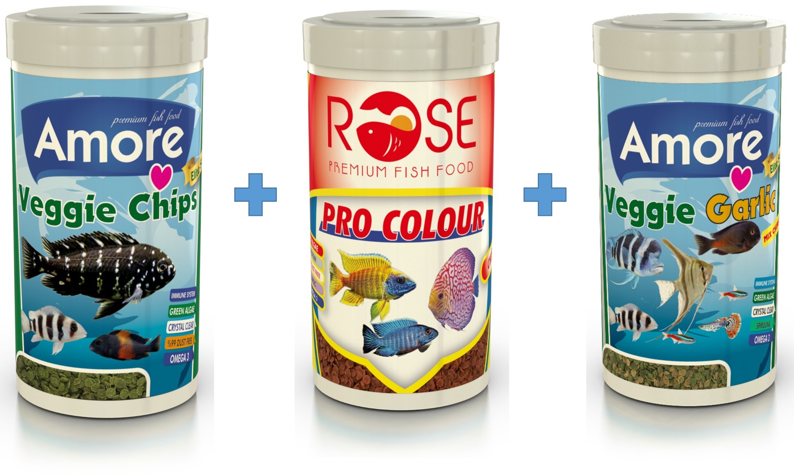 Amore Elite Veggie Pro Green Algae + Pro Colour Chips + Veggie Garlic Tropikal Balık Yemi 3x250ml