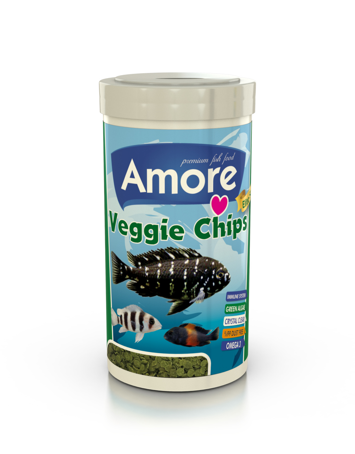 Amore Elite Veggie Pro Green Algae + Pro Colour Chips + Veggie Garlic Tropikal Balık Yemi 3x250ml