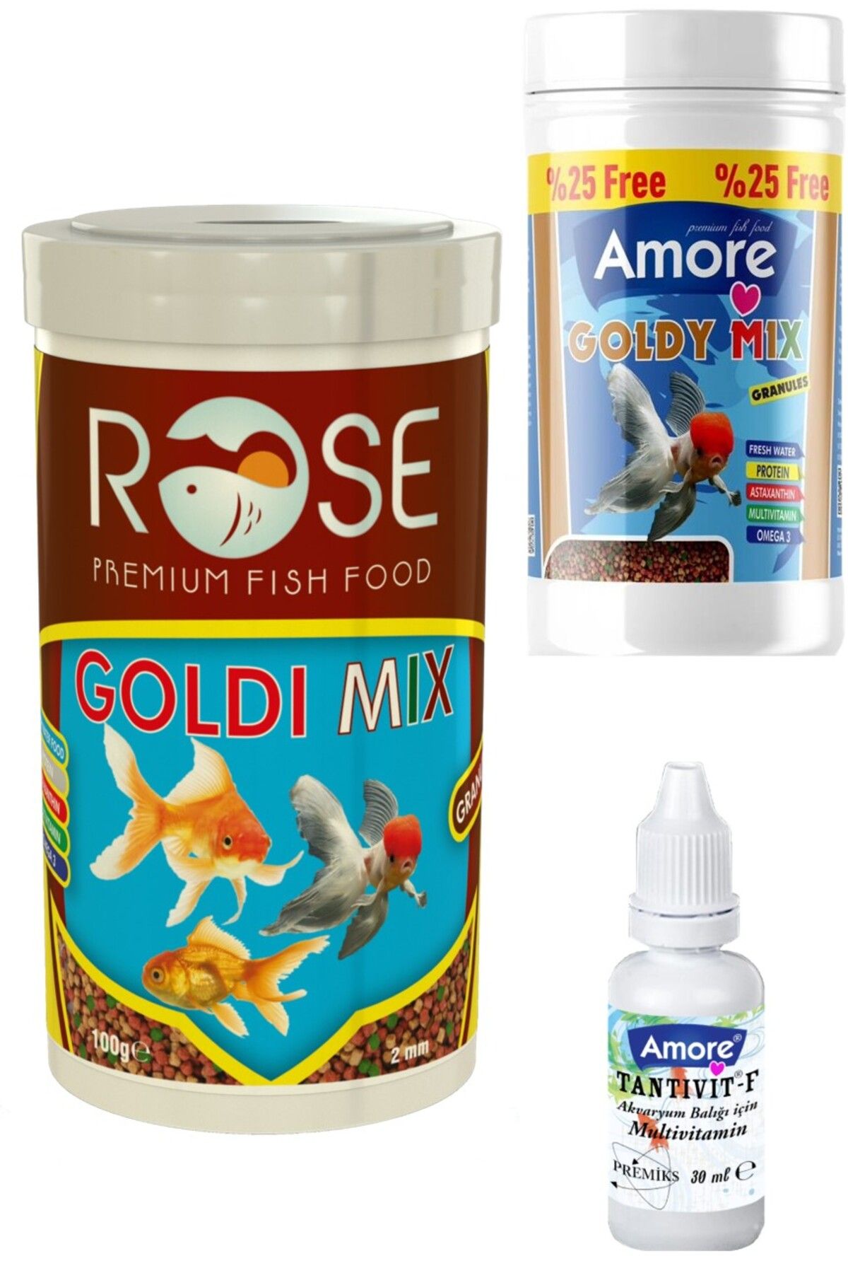 Rose Goldfish Mix Granules 125ml, Rose 250ml Goldi Mix Granül Japon Balığı Yemi, Multivitamin
