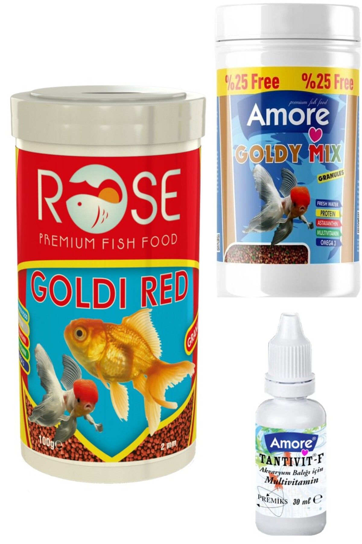 Rose Goldfish Mix Granules 125ml, Rose 250ml Goldi Red Granül Japon Balığı Yemi, Multivitamin
