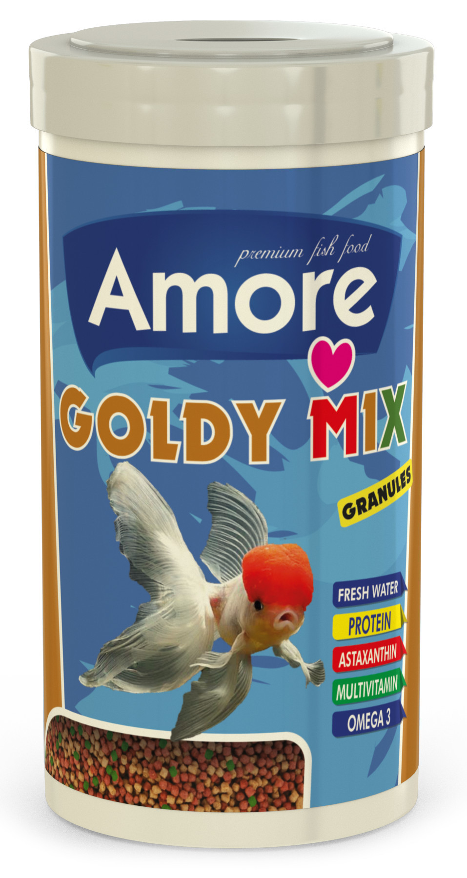 Amore Goldy Mix 1000ml ve Goldy Color Spirulina 100ml Japon Balığı Yemi ve Vitamin