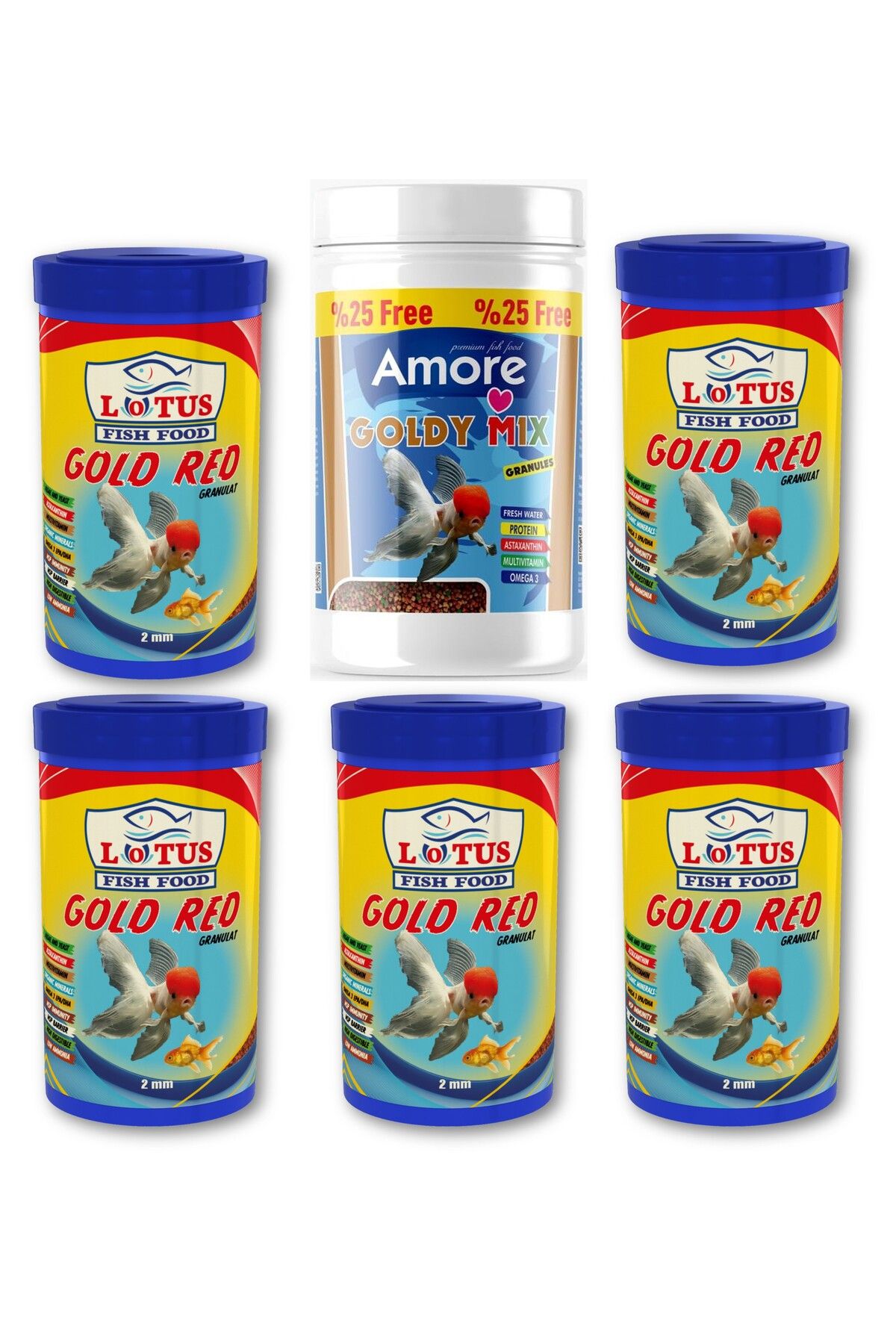 Lotus Goldy Mix %37 Protein Japon Balığı Yemi 125ml, Lotus Gold Red 5x100ml Kutu