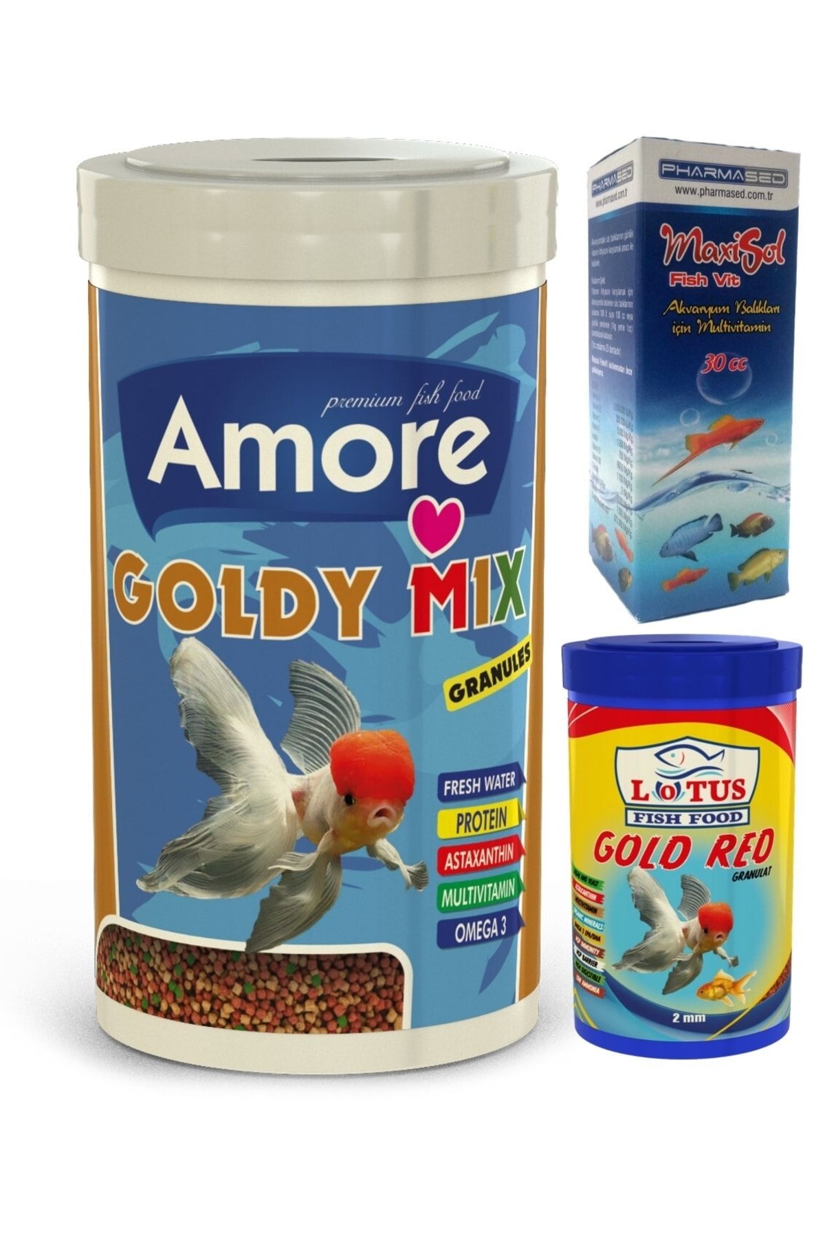 Amore Goldy Mix Ve Gold Red Granules 1000+100ml Japon Baligi Yemi Ve Vitamini