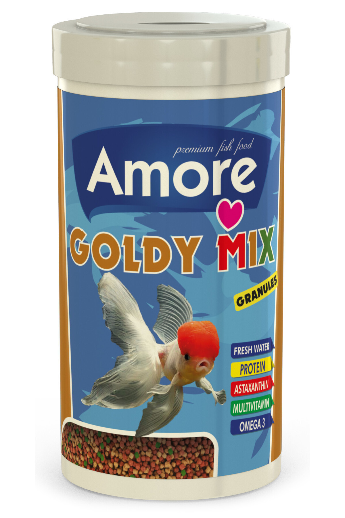 Amore Goldy Mix Granul 1000 ml Kutu Japon Balik Yemi, Clear Akvaryum Berraklastirici, Kaya Tuzu
