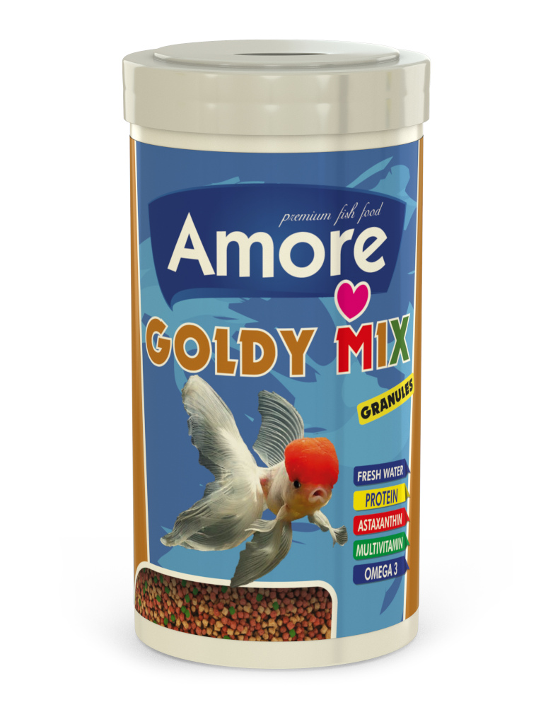 Amore Goldy Mix Granules 1000ml ve Ahm Goldi Mix 1000ml Japon Balık Yemi ve Vitamin Seti
