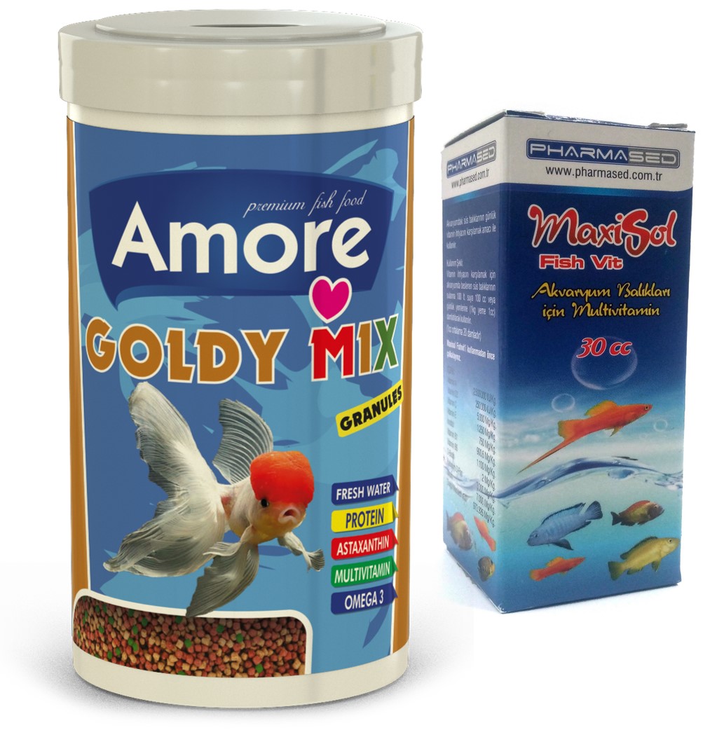 Amore Goldy Mix Granules 1000ml Kutu Japon Balık Yemi + Fishvit Vitamin