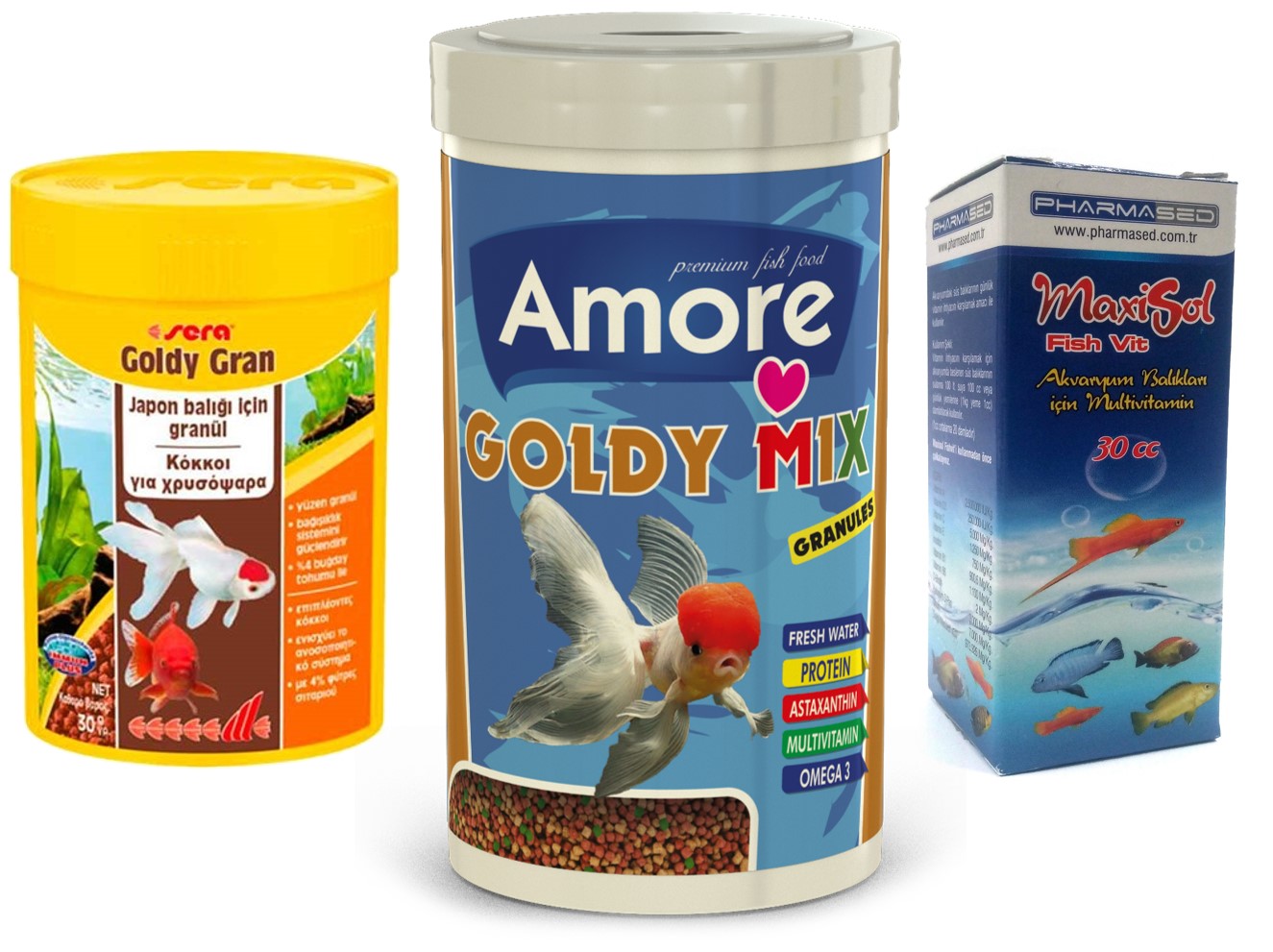 Amore Goldy Mix Granules 250ml ve Sera Goldy Gran 100ml Kutu Japon Balığı Yemi ve Vitamin