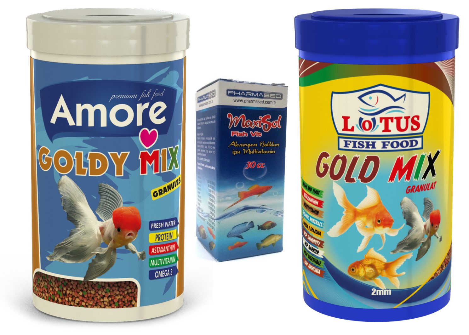 Amore Goldy Mix Granules 2x1000ml Amore Ve Lotus Japon Balık Yemi Ve Vitamini