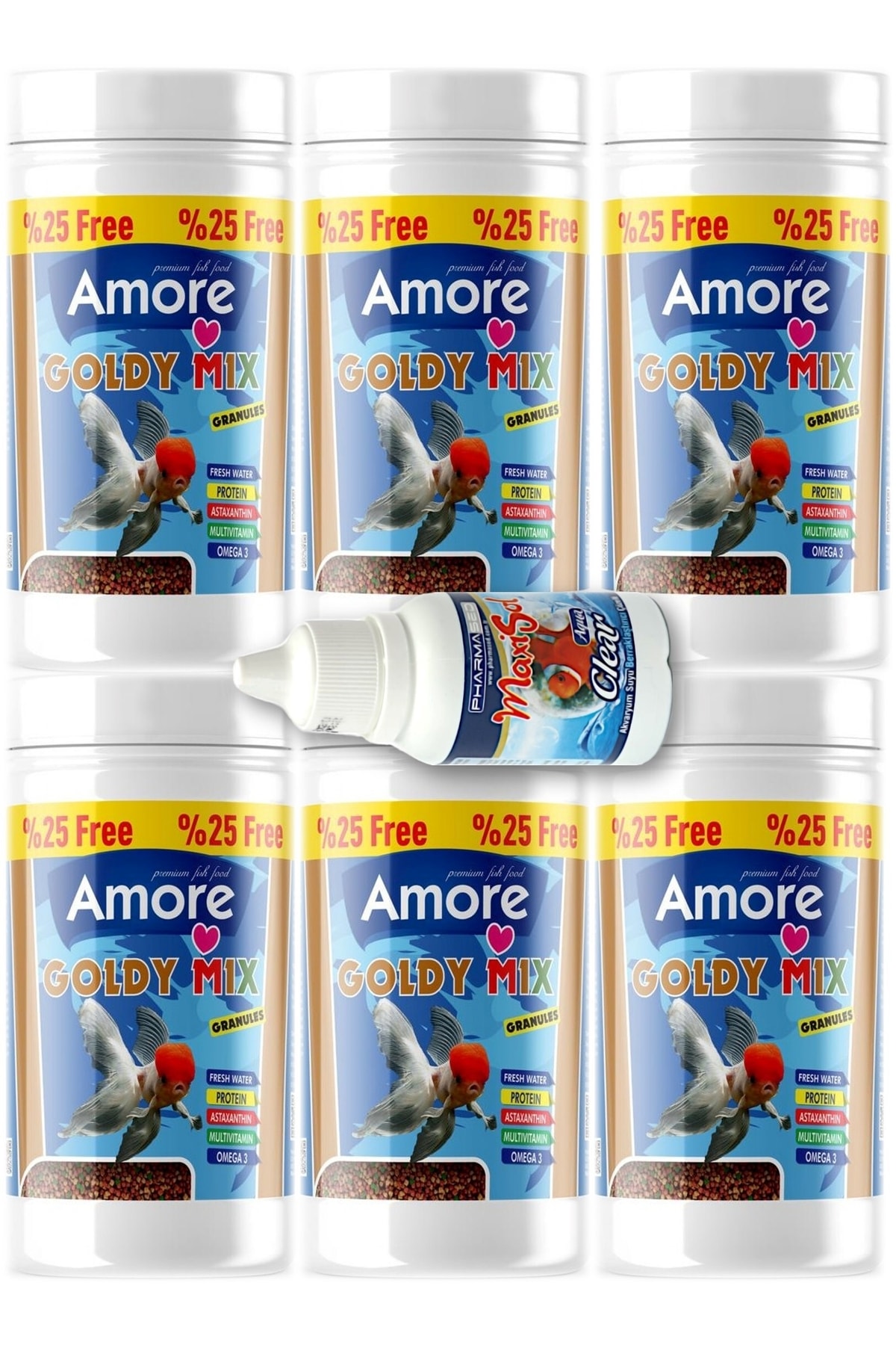 Amore Goldy Mix Granules 6 Adet 125 Ml Japon Balik Yemi Ve Clear Akvaryum Su Berraklastirici