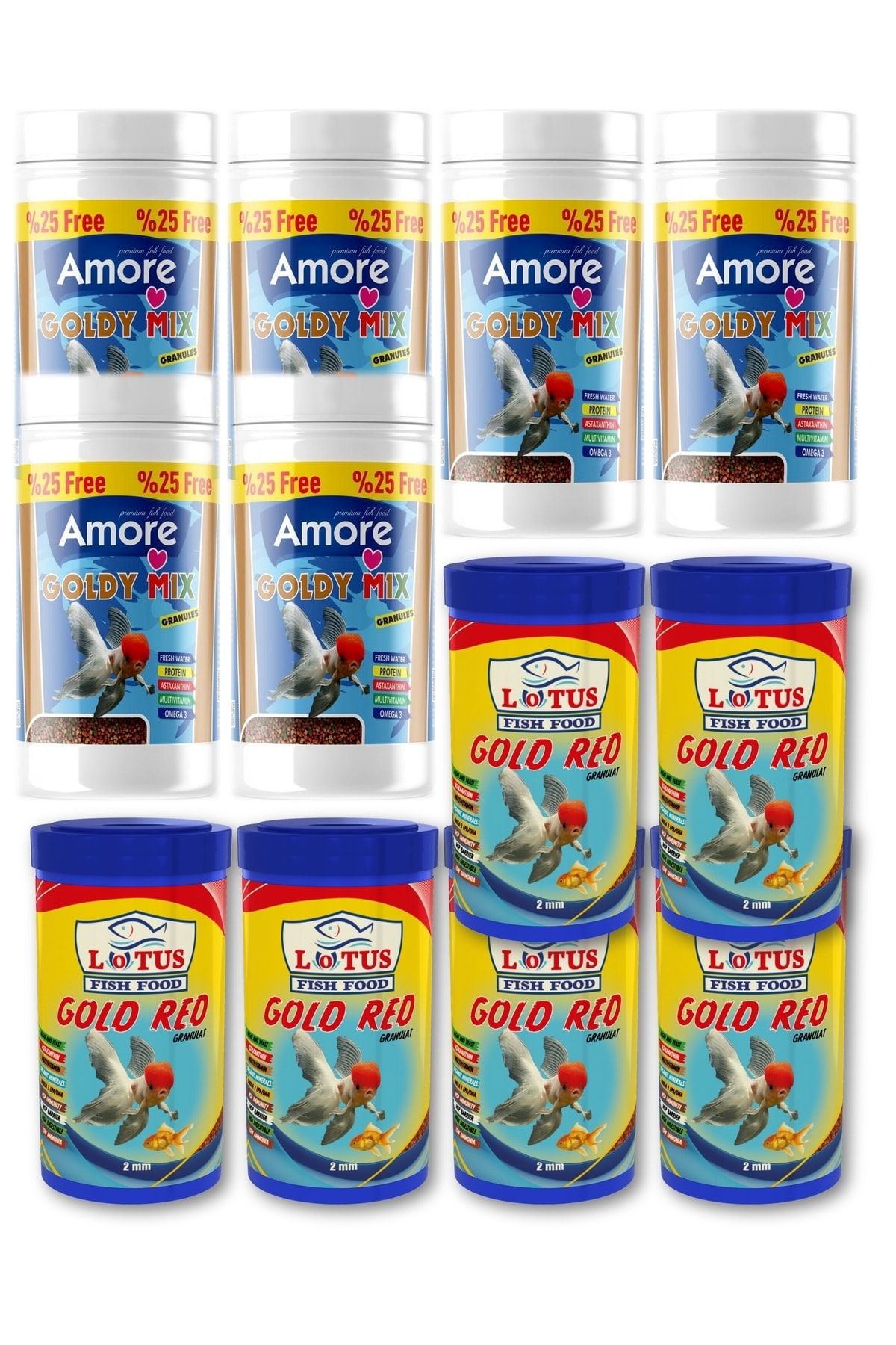 Amore Goldy Mix Granules 750 Ml Ve Gold Red 600 Ml Japon Balik Yemi