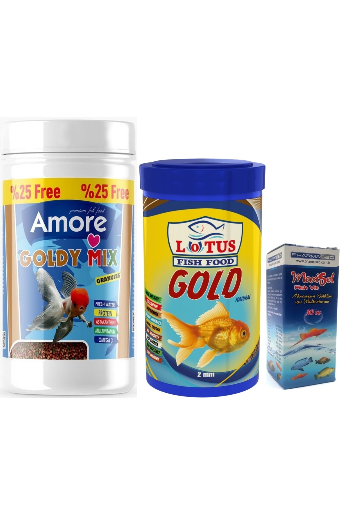 Amore Goldy Mix Granules Ve Gold Naturel 125ml + 100ml Japon Balik Yemi Ve Vitamini