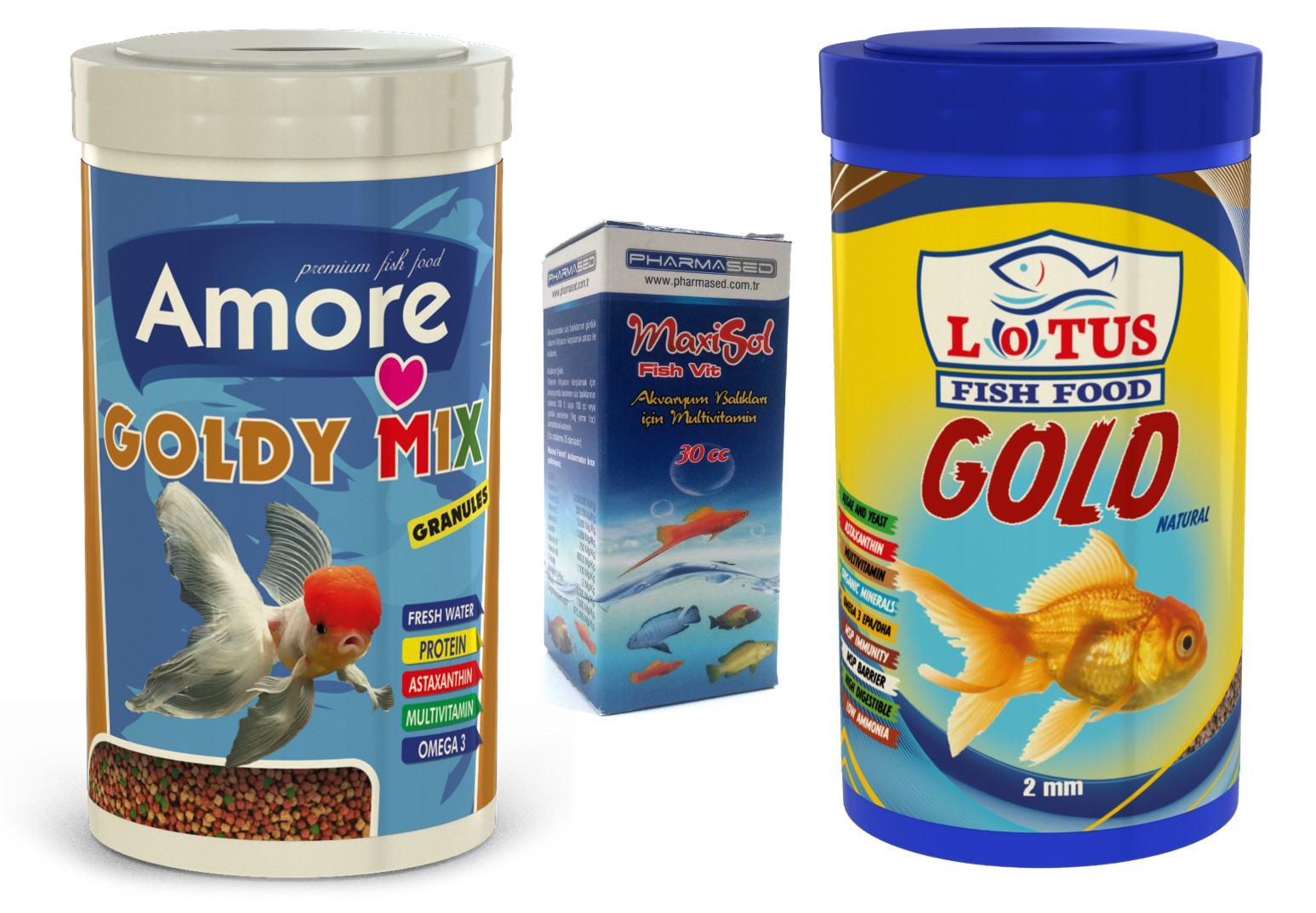 Amore Goldy Mix Granules ve Natural 1000ml Japon Balığı Yemi, Vitamin