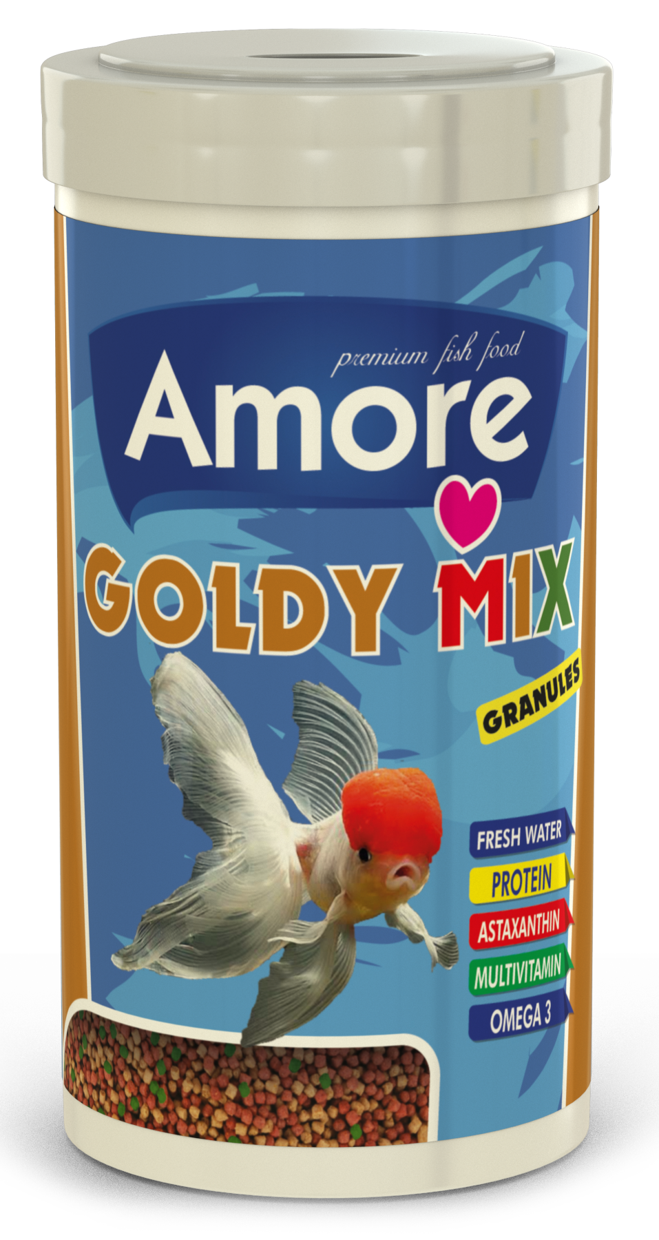 Amore Goldy Mix Granules ve Natural 1000ml Japon Balığı Yemi, Vitamin