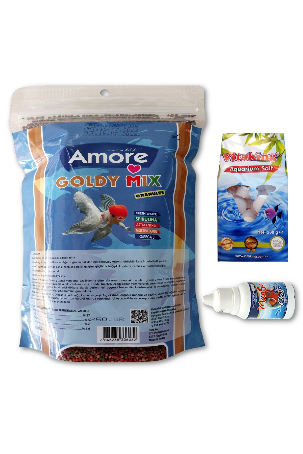 Amore Goldy Mix Granules Poset Japon Balik Yemi, Berraklastirici, Tablet Kaya Tuzu Seti