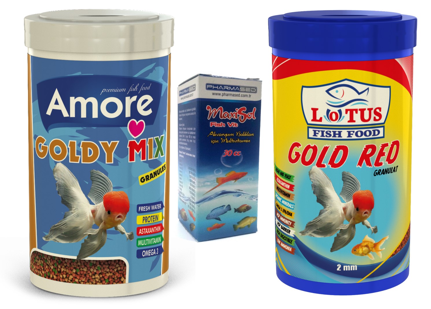 Amore Goldy Mix Granules ve Red 1000ml Japon Balığı Yemi, Vitamin