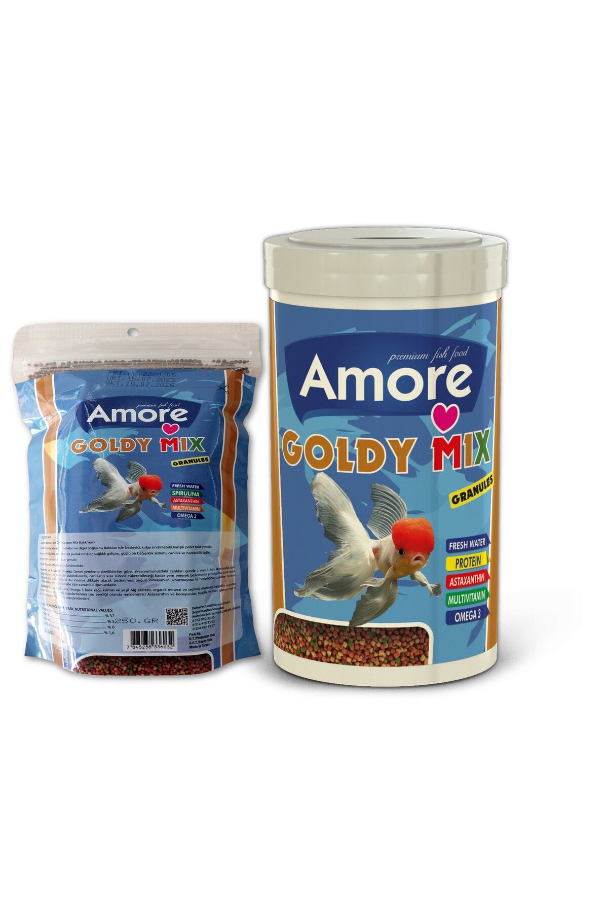 Amore Goldy Mix %37 Protein 250 Gr Easy-fill-pack Ve 1000 Ml Box Granul Japon Balik Yemi