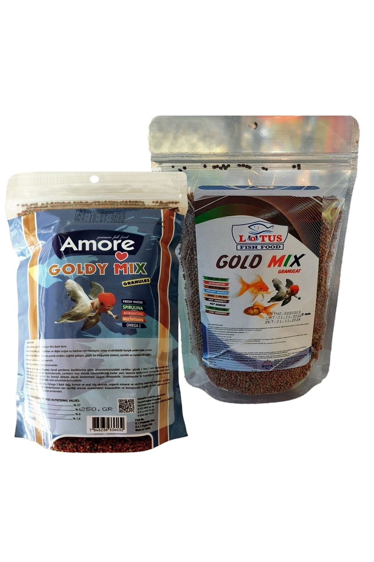 Amore Goldy Mix %37 Yuksek Protein 250 gr Granul Japon Yemi ve 250 gr Lotus Gold Mix ZipPack Poset