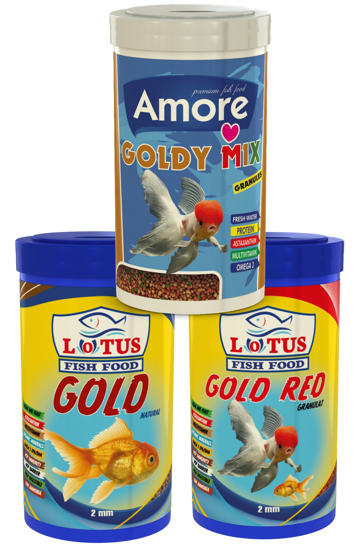 Amore Goldy Mix, Red, Natural 3x250 ml Kutu Japon Balığı Yemi