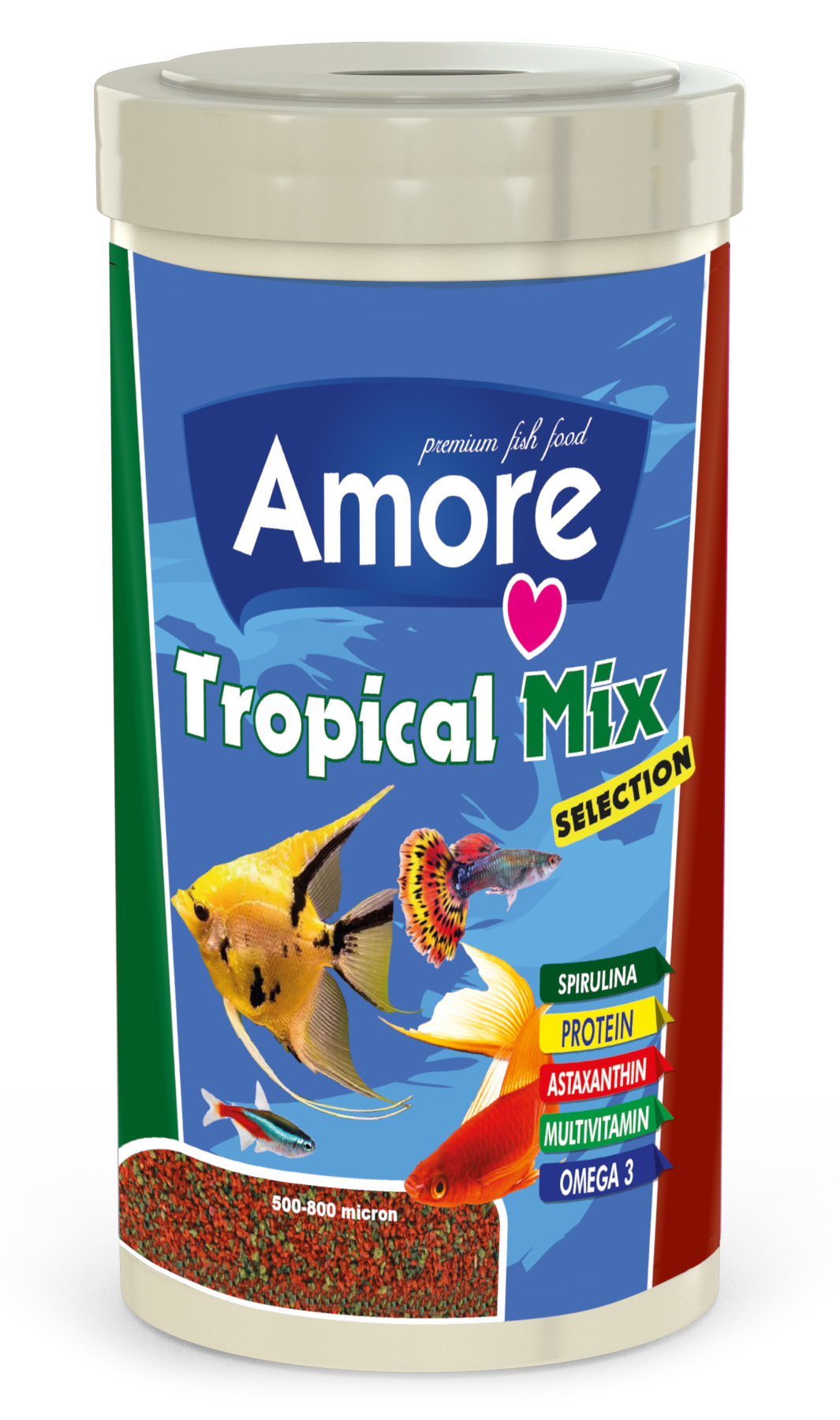 Amore Guppy Mix 250ml + Pro Colour Chips 250ml + Tropical Selection 250ml Tropikal Balık Yemi