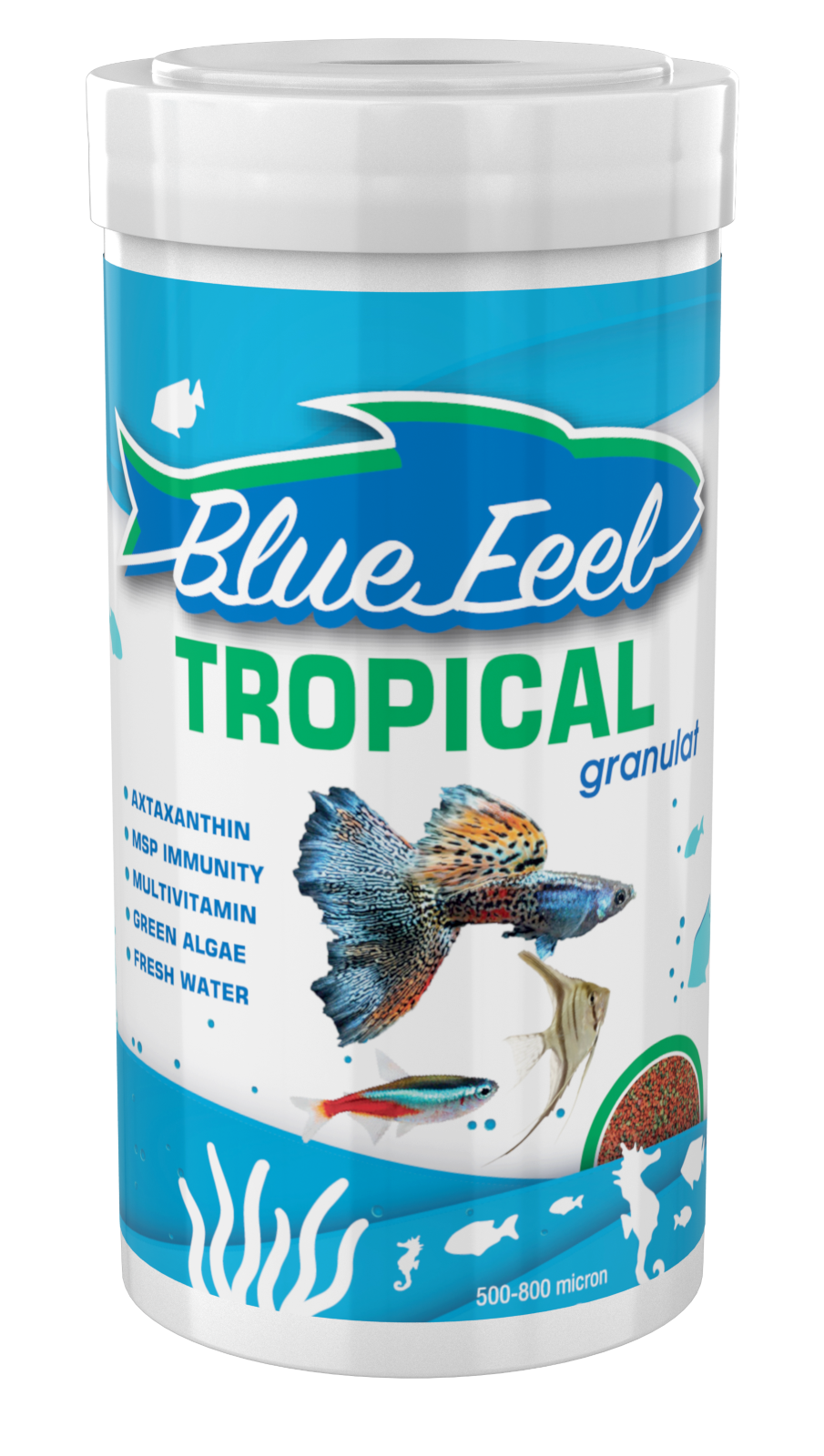 Amore Guppy Mix Granules 1000ml + BlueFeel Tropical Granulat 250ml Kutu Tropikal Balık Yemi