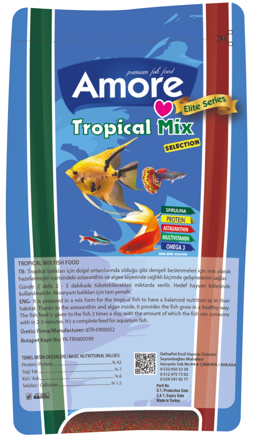 Amore Guppy Mix Granules 1000ml + Tropical Mix Selection 45g Poşet Tropikal Balık Yemi