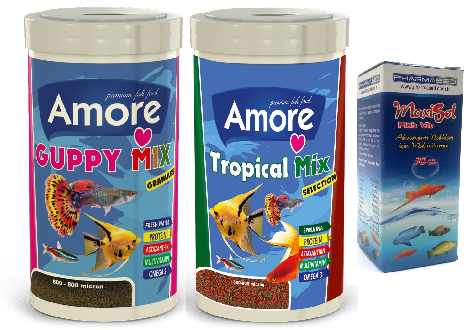 Amore Guppy Mix Granules 250ml Ve Tropical Mix Selection 250ml Akvaryum Balık Yemi Ve Vitamini