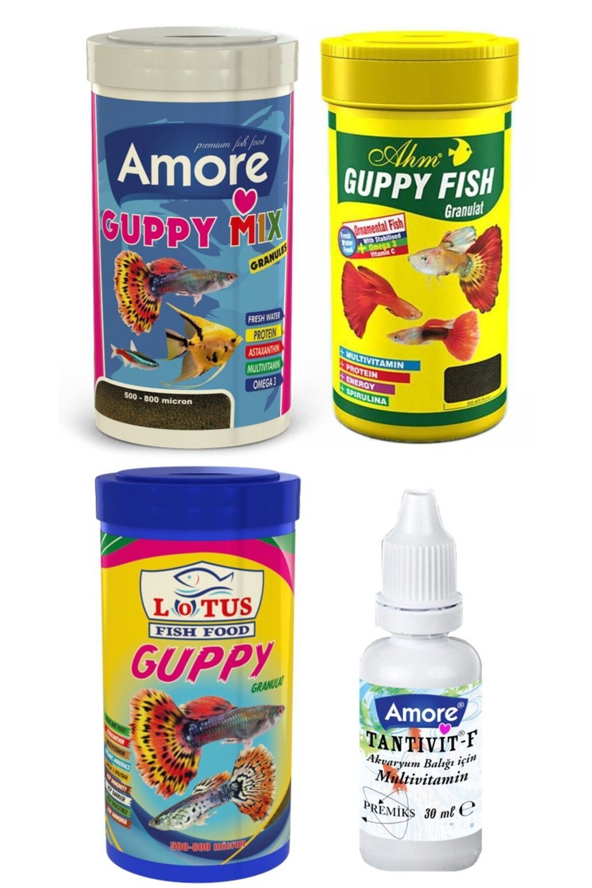Guppy Mix Granules 3 çeşit 250ml Kutu Akvaryum Balık Yemi, Multivitamin