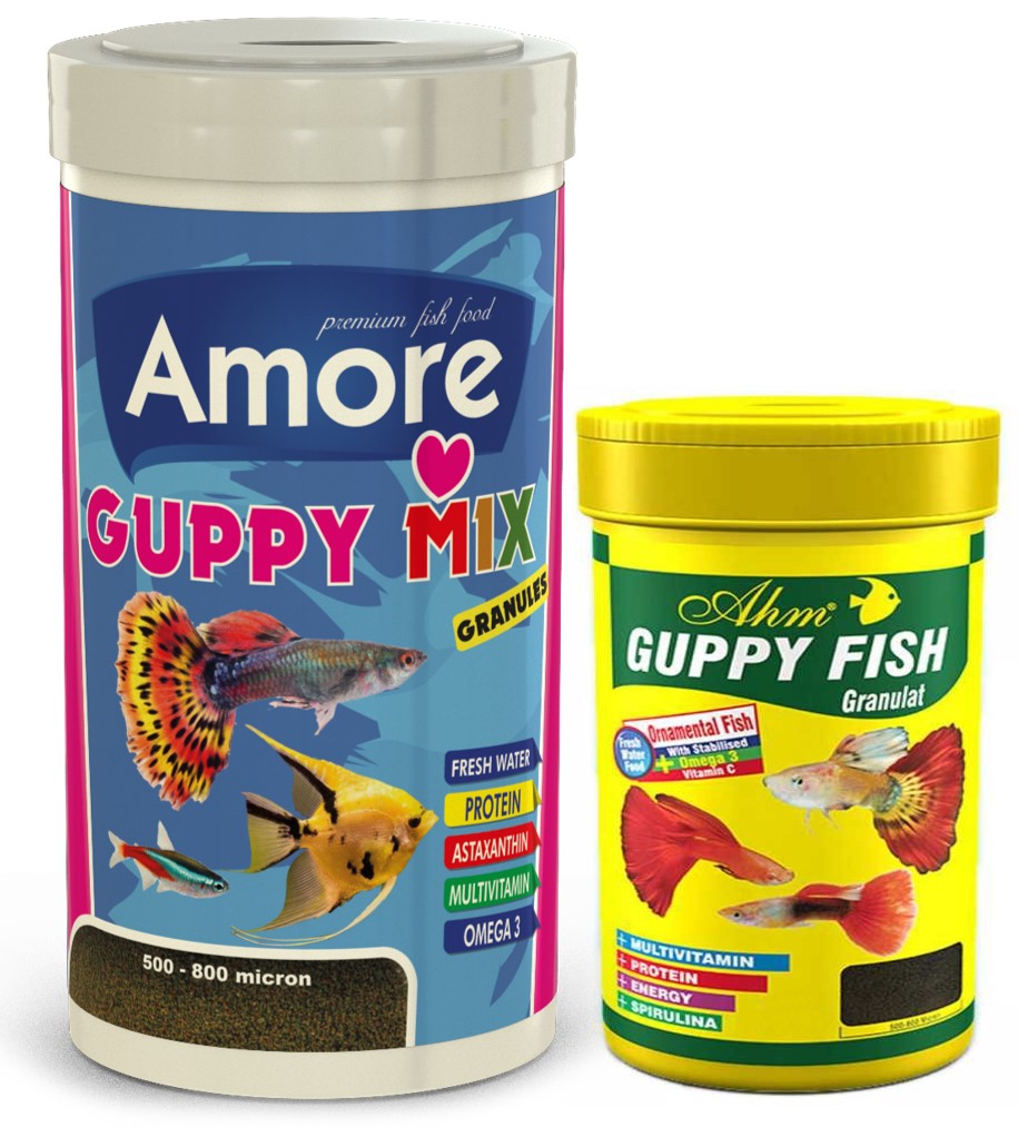 Amore Guppy Tropikal Lepistes Moli Kılıç Melek Tetra Akvaryum Balık Yemi 250+100 ml Set AHM