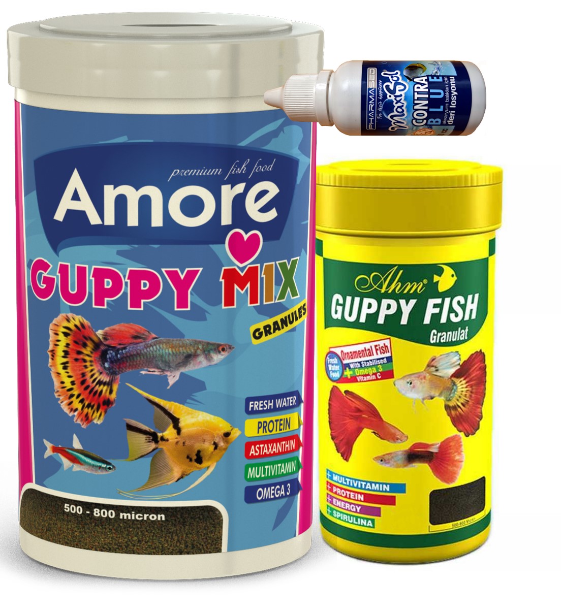 Amore Guppy Tropikal Lepistes Moli Kılıç Melek Tetra Akvaryum Balık Yemi Kontra Seti 1000ml+250ml AHM