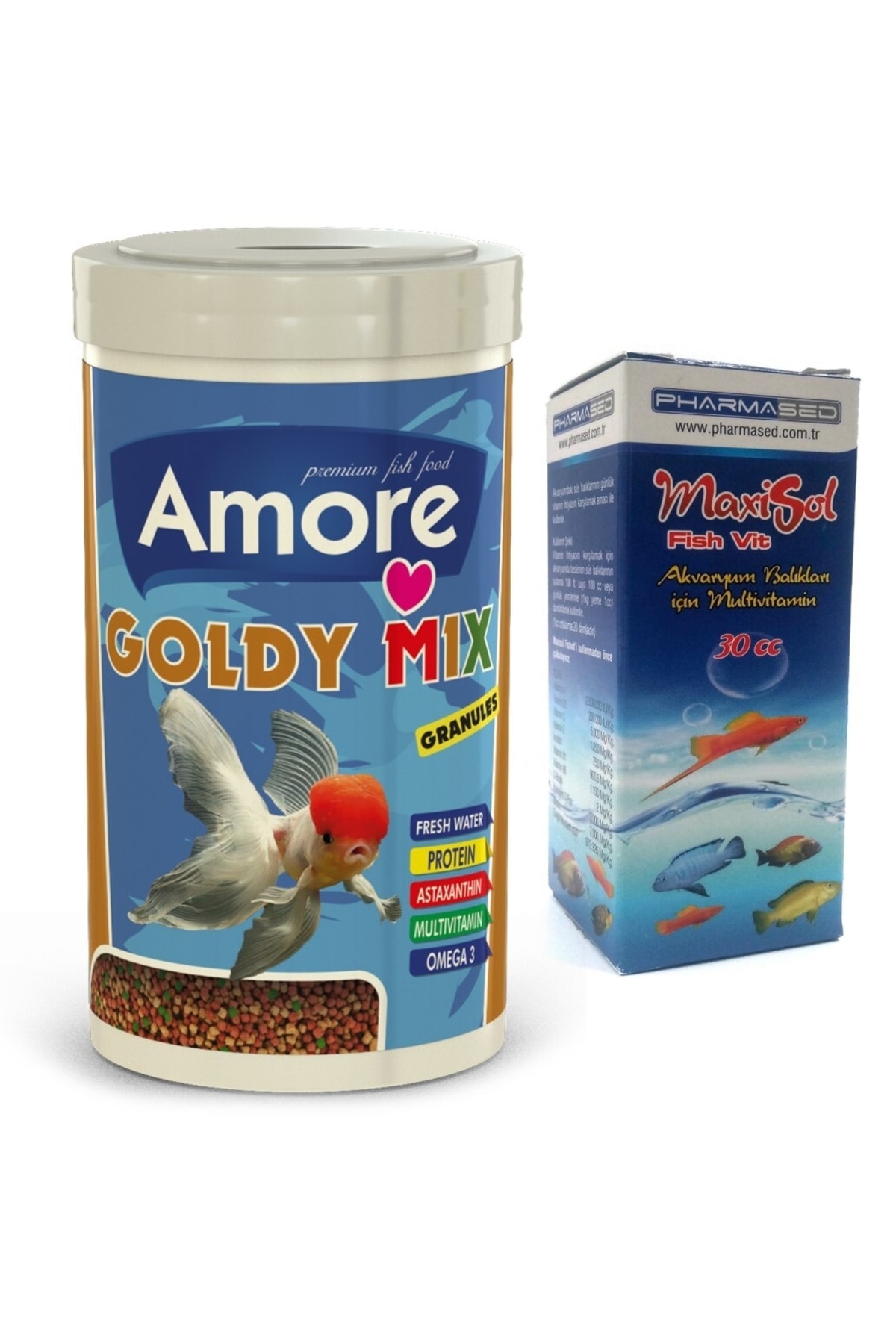 Amore Japon Balığı Yemi 1000 Ve 250 Ml Gold Mix, Vitamin Seti, Bonisa