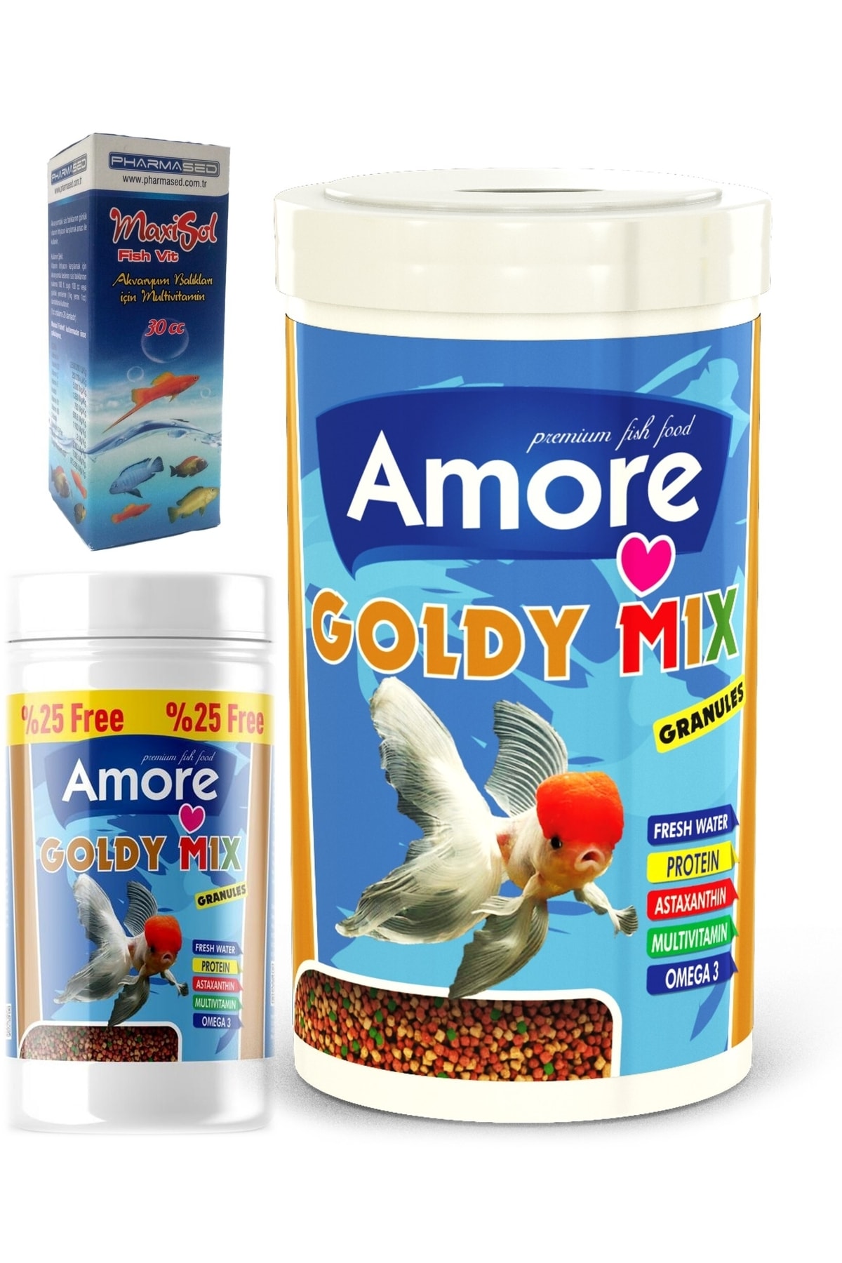 Amore Japon Baligi Yemi Mix Granules 1000 Ve 125 Ml Kutu Ve 30 Cc Vitamin Seti