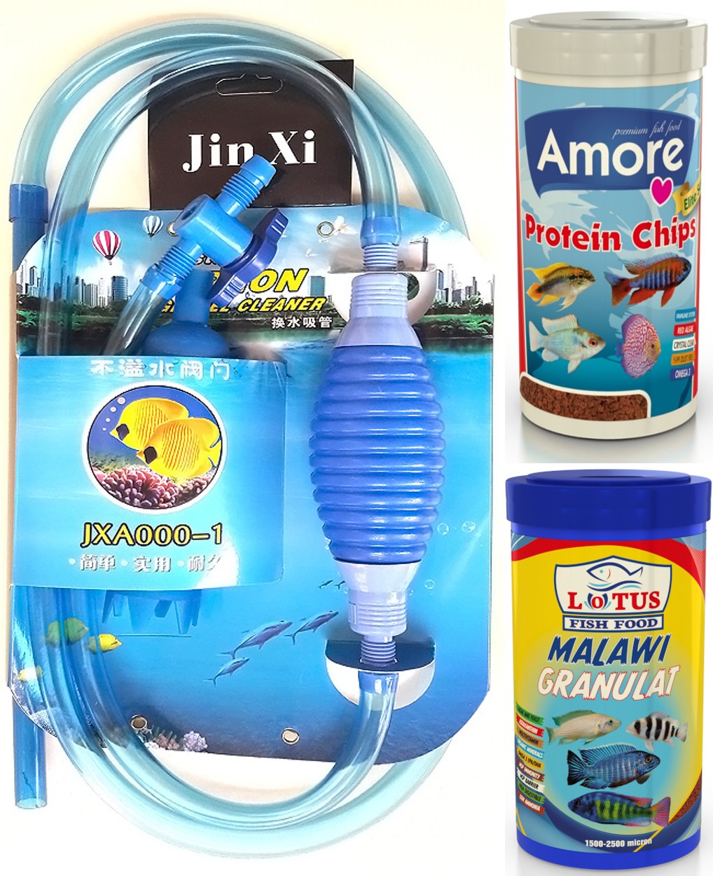 Amore Jxa000-1 Akvaryum Dip çekim Sifonu + Amore Protein Chips 250ml + Lotus Malawi 250ml