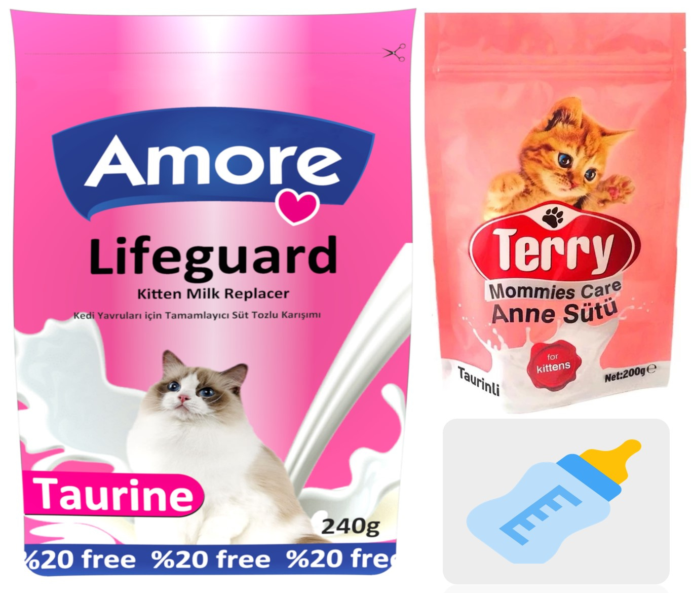 Amore Kedi Süt Tozu 240g LifeGuard + Terry Mommies Care Anne Sütü 200g + Biberon 40ml